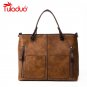 Vintage Lady Handbag Women Shoulder Bag PU Faux Leather Double Exterior Pockets