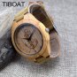 Lost sea Anchors Bamboo Watch Japan Quartz Wooden Wristwatch Leather Band