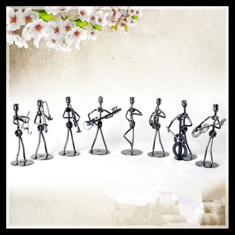Set 8 Pieces Small Music Iron Figurine Violin Guitar Saxophone Metal Craft Decor