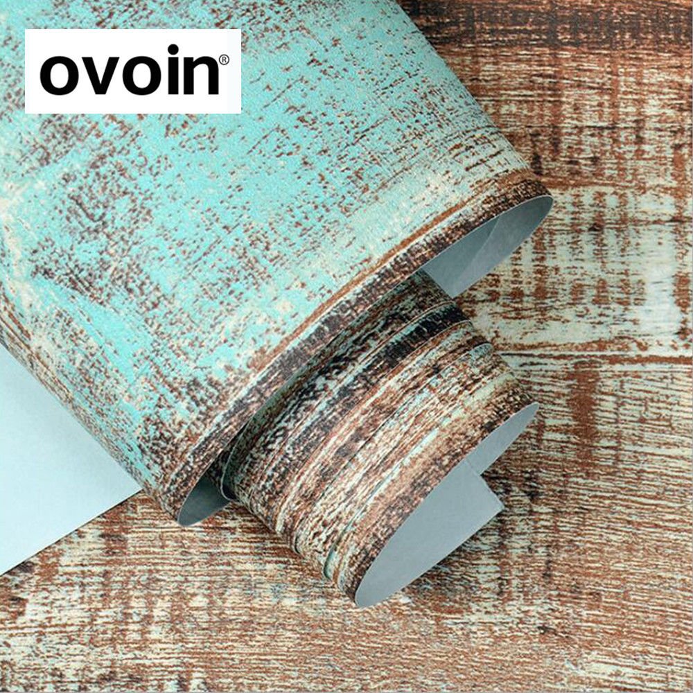 Faux Industrial Wood Wallpaper Roll Rustic Plank Vinyl Wallcoverings Blue