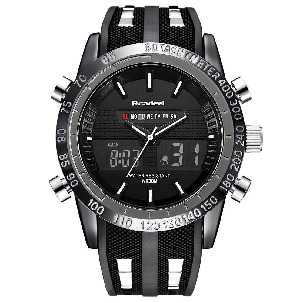 Readeel Men Digital Analog LED Display Sports Watch Water Resistant