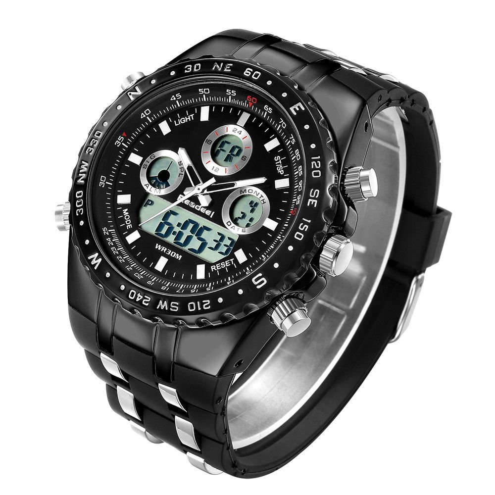 Readeel Mens Waterproof Led Digital Analog Quartz Chronograph Hybrid Watch