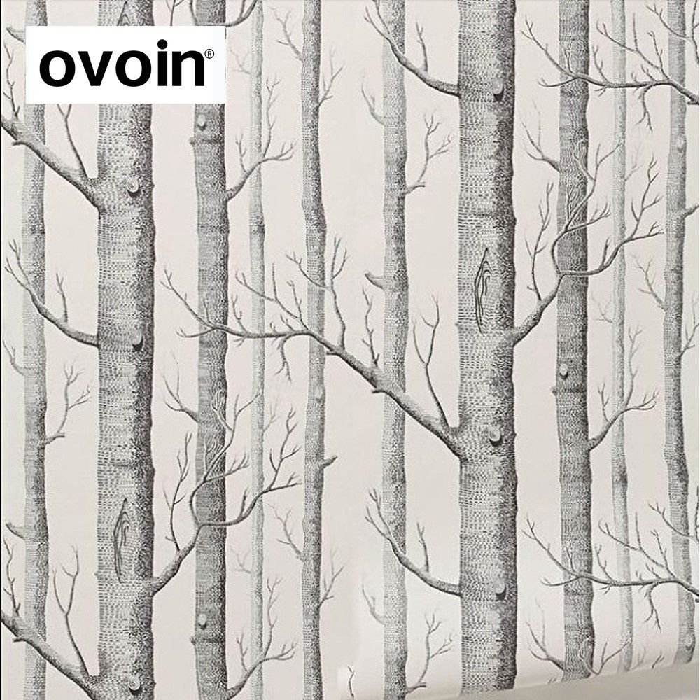 Black White Birch Tree Wallpaper for Bedroom Modern Design Forest Woods