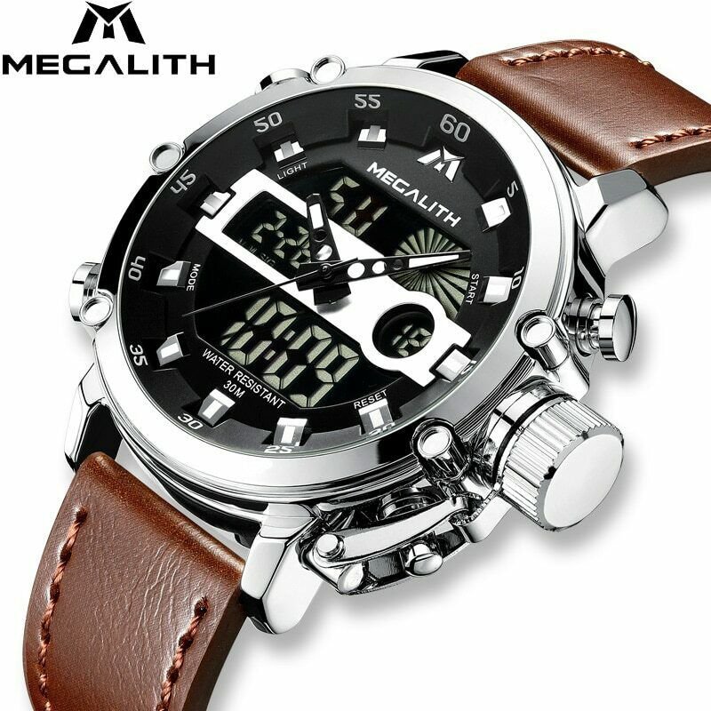 MEGALITH Men Sport Dual Display Chronograph Luminous Waterproof Quartz Watch