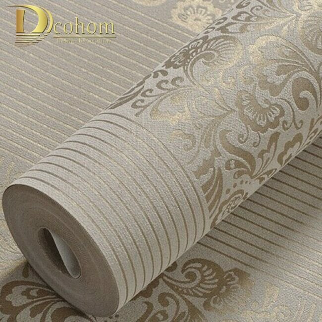 10M Wall Paper Roll Modern Non-woven Flocking Wallpaper Floral Vintage Pattern