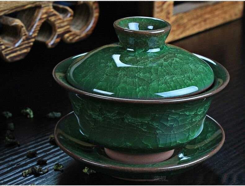 Green Coffee Tea Sets Ice Crack Ceramic Teapot Gaiwan Tea Cup Chinese Kung Fu