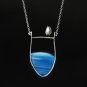 Sterling Silver Natural Blue Agate Stone Penguin Ocean Necklace With Pendant