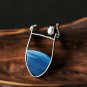 Sterling Silver Natural Blue Agate Stone Penguin Ocean Necklace With Pendant