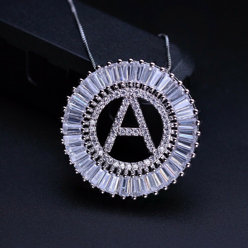 Initials Letter Pendant Necklace Cubic Zirconia Jewelry For Women Mother Gift
