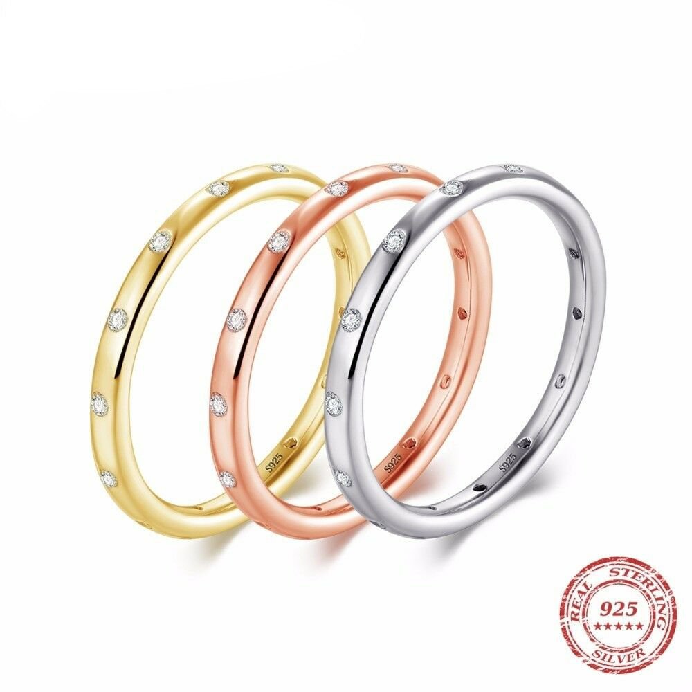 Solid Sterling Silver Simple Engagement Style Ring Stackable Classic Women Gift