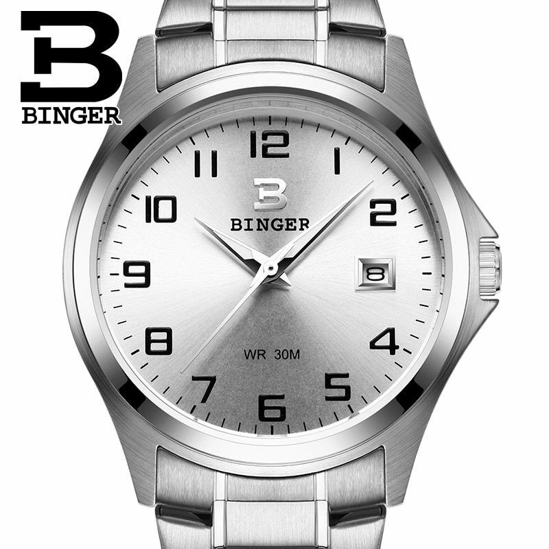 BINGER Luxury Men's Watch Quartz Stainless Waterproof Calendar Switzerland Watch