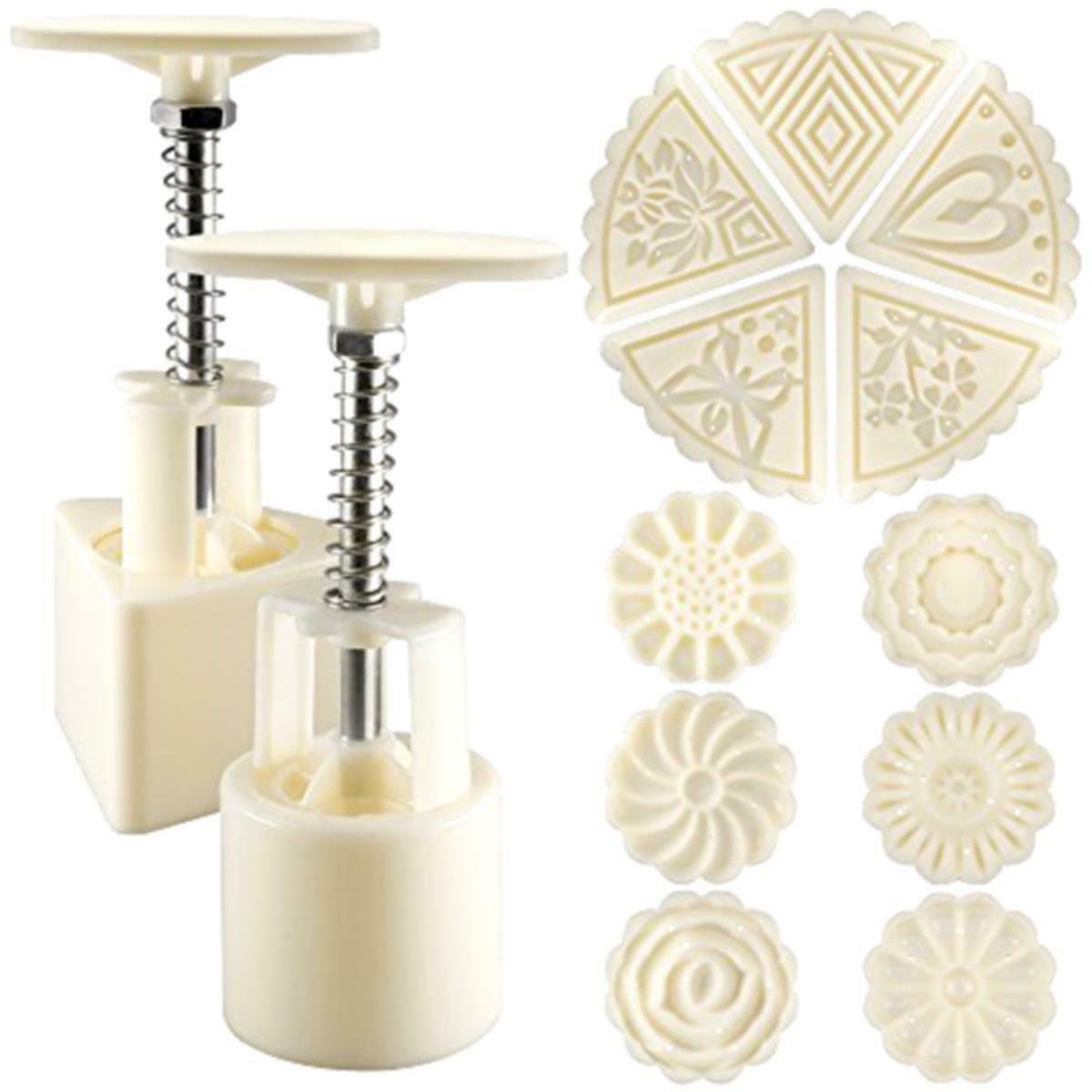 2 Sets Mooncake Pastry Press Mold DIY Hand Flower Pattern Mould 50g w/11 Stamps