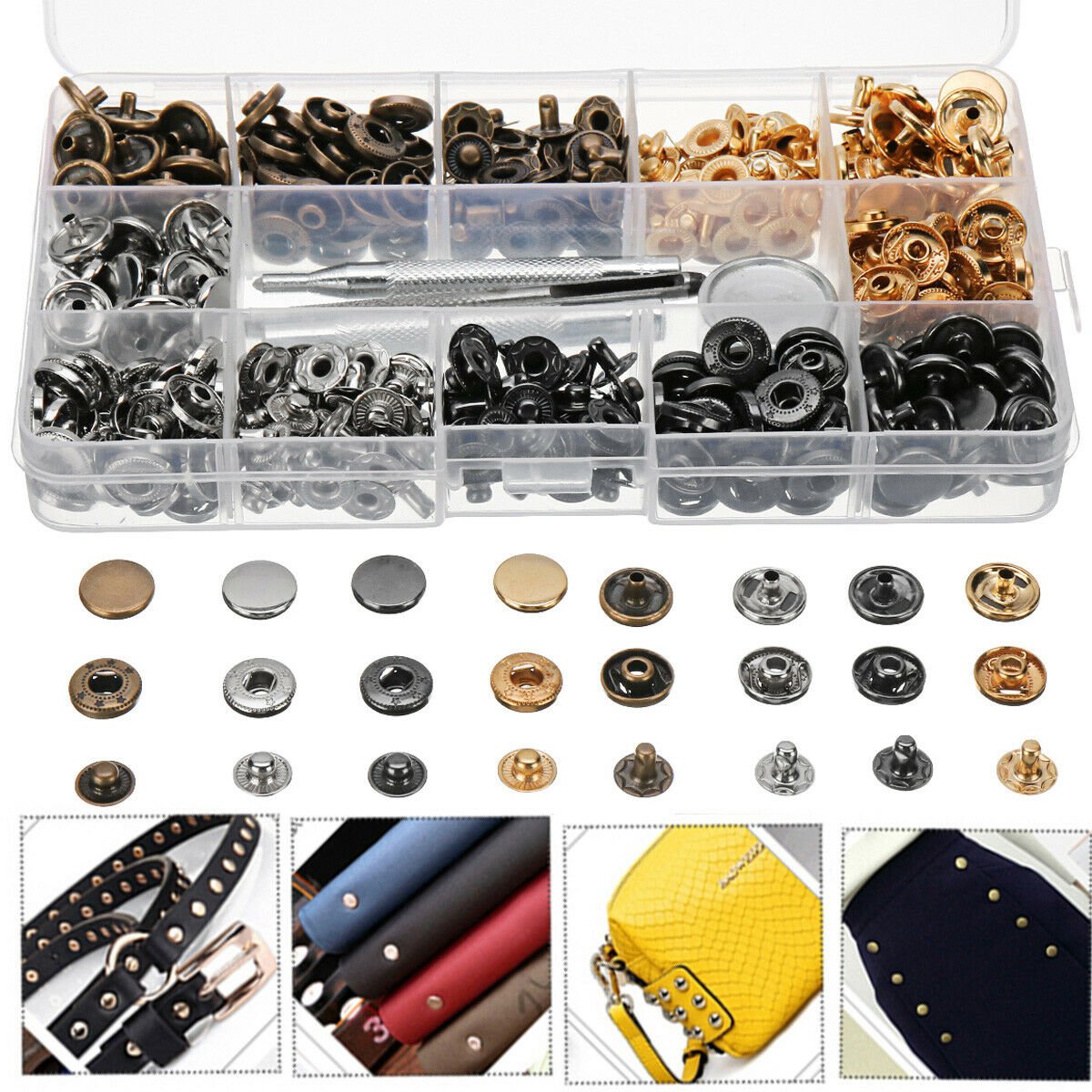 40/100 Set Rivets DIY Leather Craft Fasteners Buttons Copper Press Studs Silver