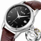 Automatic Self Wind Men Watch Stainless Steel Transparent Back Cover Leather