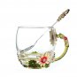 4Pcs/Set Enamel Glass Rose Flower Tea Cup Set Spoon Coffee Cup Kit Wedding Gift