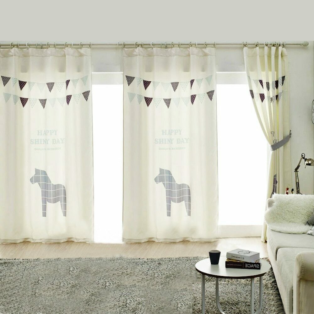 1x Panel Kids Children Room Curtain Window Dressing Covering Horse Pony Flag