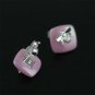 Bee Sterling Silver Handmade Pink  White Ceramic Stone Stud Earrings