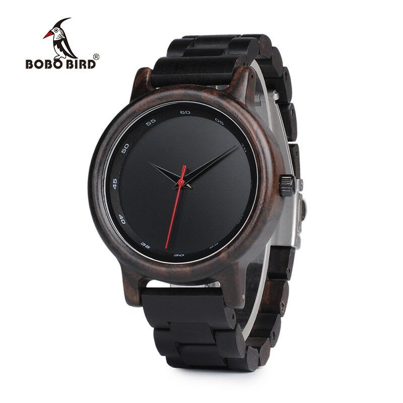 BOBO BIRD Ebony Wood Simplistic Watch for Men Casual Calibration Wooden Band