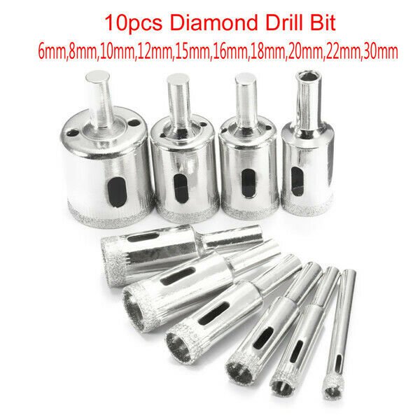 10pcs Diamond Hole Saw Drill Bit Set 6mm-30mm For Tile Ceramic Glass Porcelain