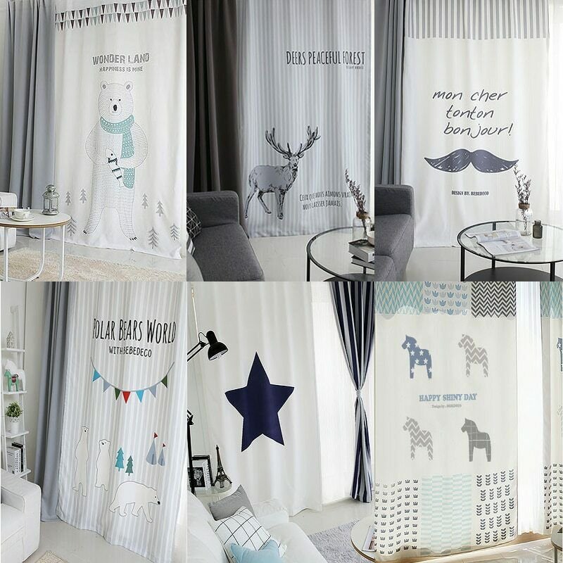 Cartoon Creative Bears Stars Simple Modern Curtain Blackout Curtains For Kids