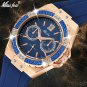 MISSFOX Women's Chronograph Rose Gold Sport Rubber Band Diamond Watch White Pink
