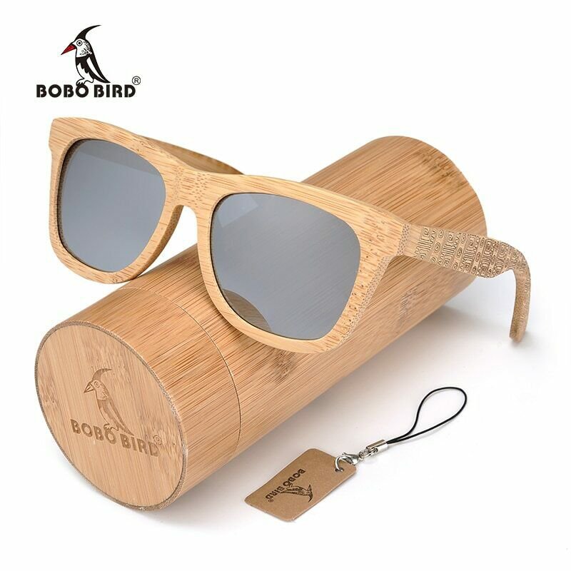 BOBO BIRD Retro Bamboo Sunglasses Women And Men With Silver Polarized Lens