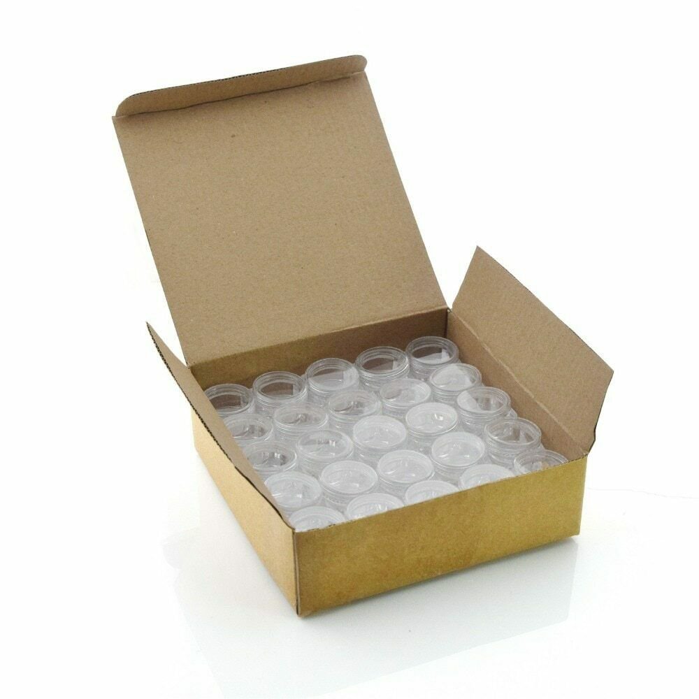 50pcs Empty Travel 5ml Small Clear Plastic Cosmetic Pot Jars W Cap Lid