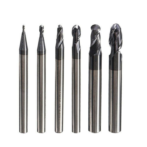 Drillpro DB-M12 6pcs R0.5-3mm Nitrogen Coated 2 Flutes Ball Nose End Mill