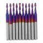 Drillpro 10pcs 3.175mm Shank Blue Coated Spiral Ball Nose End Mill 0.8-3.175mm