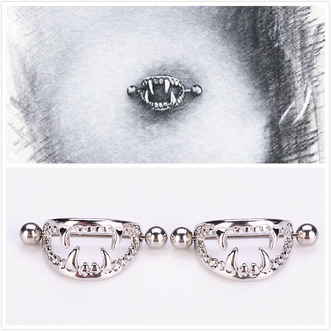 2X vampire teeth Breast Piercings Rings Belly Button Navel Breast Ring