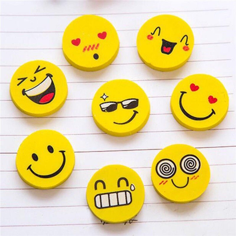 4pcs Round Funny Face Emoji Rubber Laugh Look Erasers Students Study ...