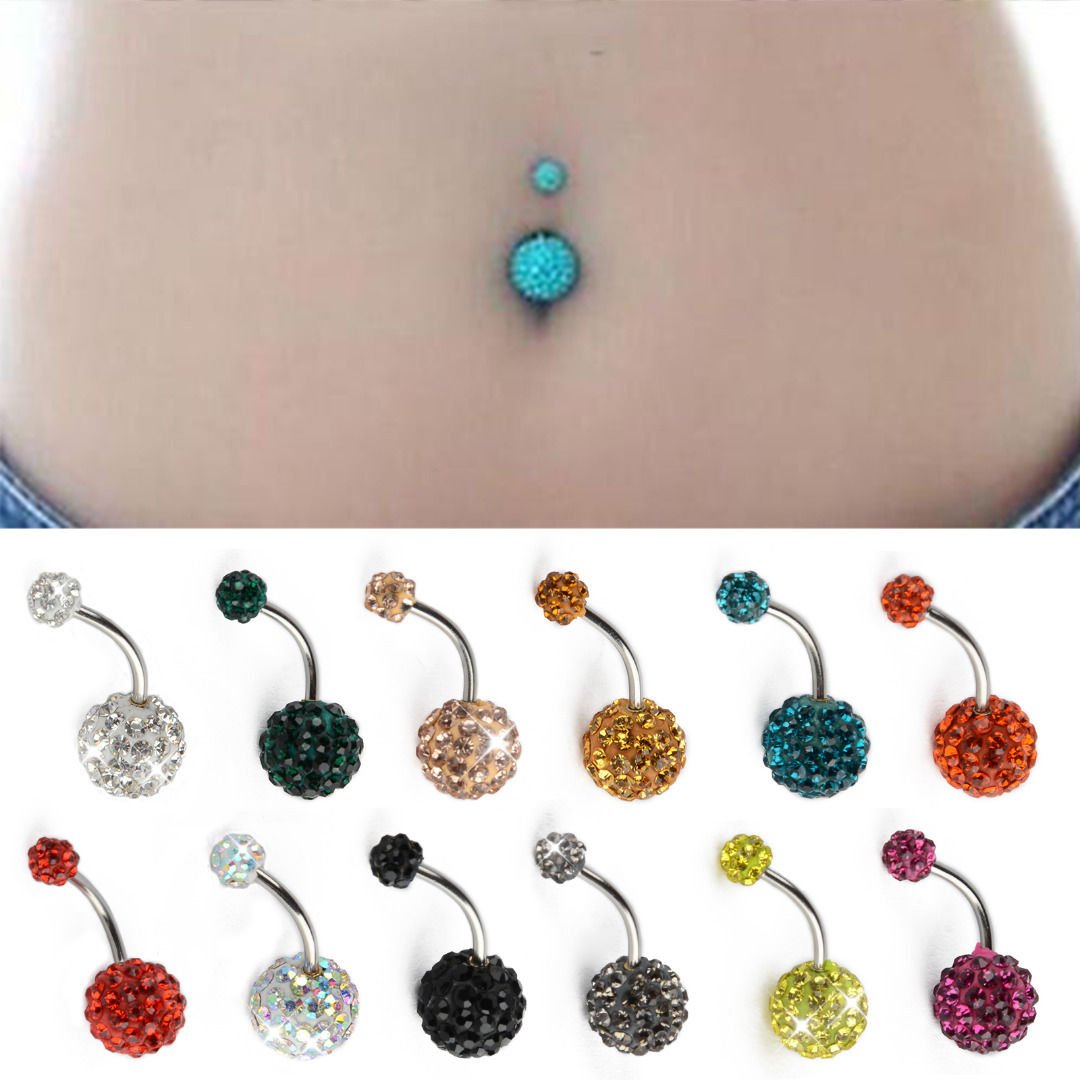 Crystal Ball Surgical Steel Navel Belly Button Ring Body Piercing Barbell Jewlry 