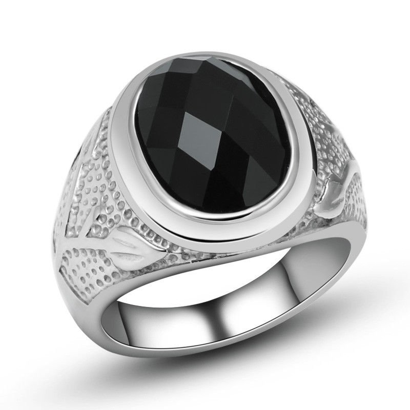 Fashion Stainless Steel Women Lady Black Onyx Stone Charm Finger Ring ...