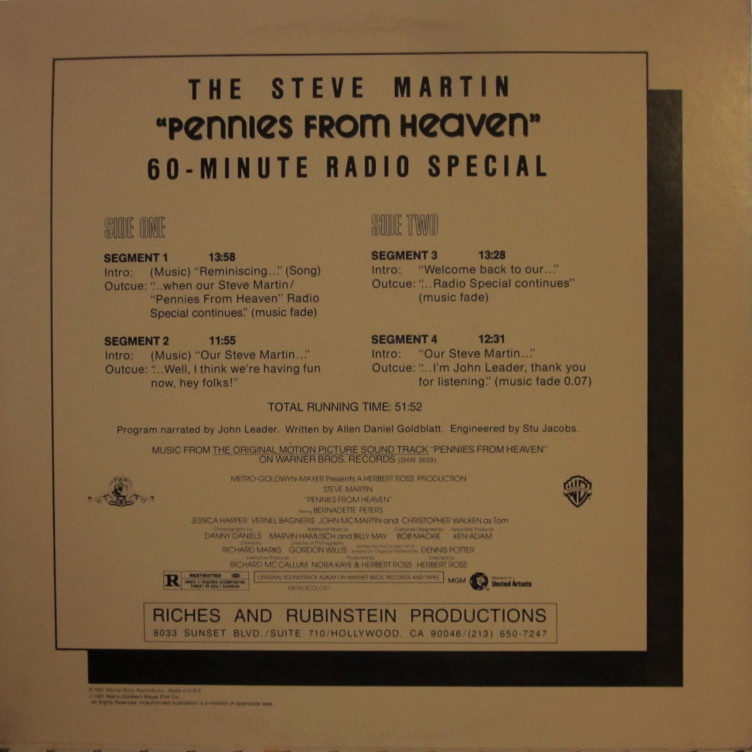 Steve Martin "PENNIES from HEAVEN" Radio Special (60 Minute Promo)