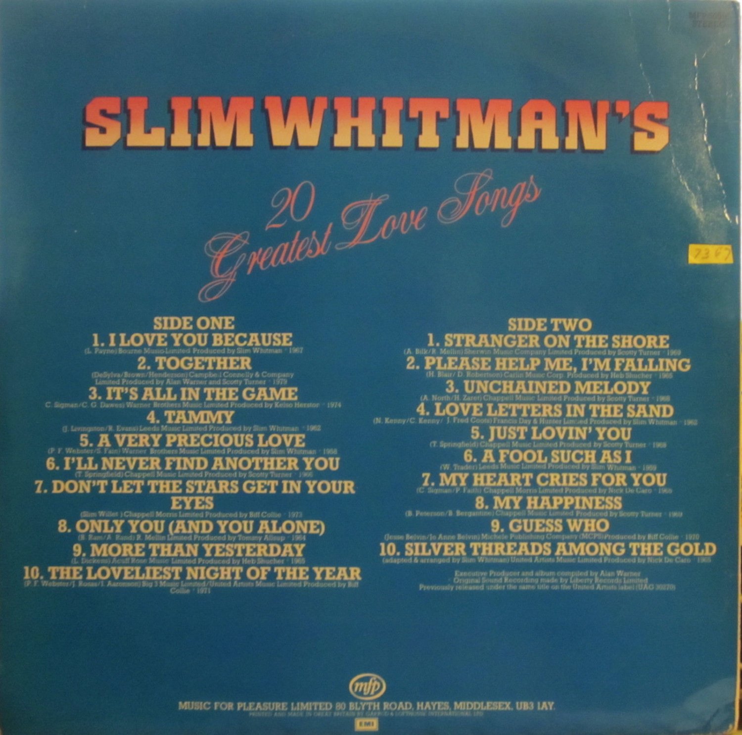 Slim Whitman Slim Whitmans 20 Greatest Love Songs Mfp 50516 Uk