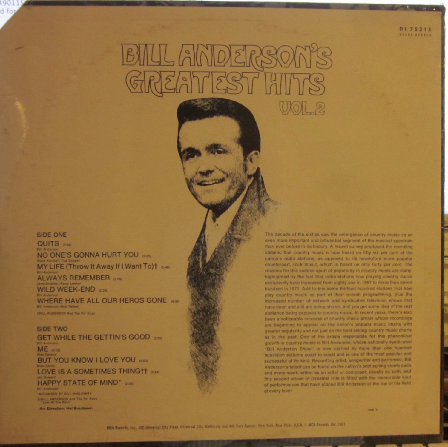 Bill Anderson Bill Anderson S Greatest Hits Vol 2 Decca 75315 71 Sealed