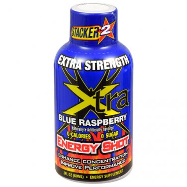 Stacker 2 Xtra Blue-Raspberry Energy Shots, 2-oz. each Bottle (12 bottles)