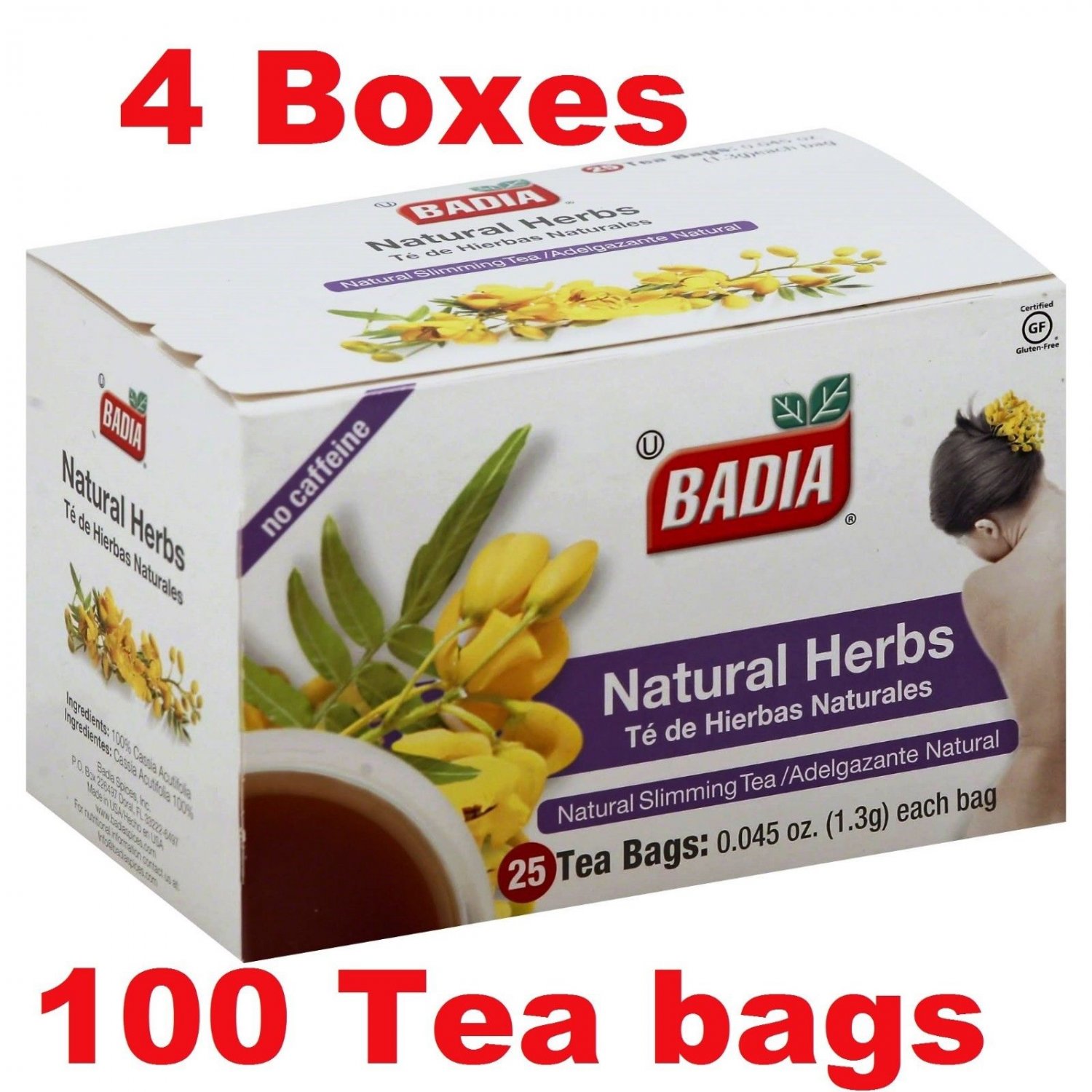 Badia Natural Herbs Slimming Tea Lose Weight 4 Packs 100 Individual