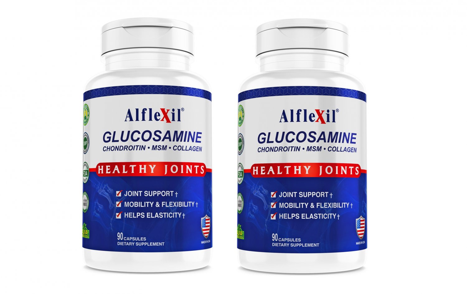 Alflexil-Healthy Joints-Glucosamine Chondroitin MSM Collagen-90 caps (2 Bottles)