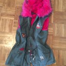Women Winter Pink Fur Vest Basic Coats Sleeveless Army Green