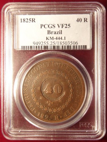 Rare 1825R 80 Reis Counterstamped as 40 Reis in (1835) PCGS VF25!