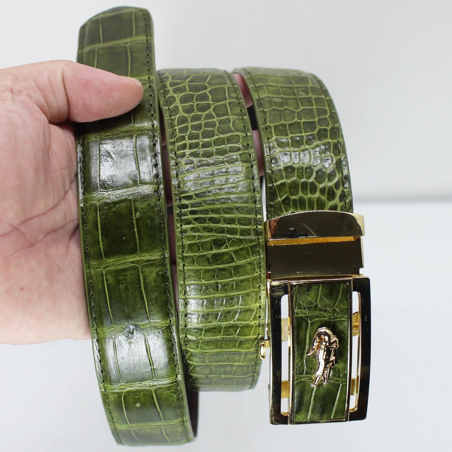 Green Genuine Alligator, CROCODILE Leather Skin Men's Belt #JY1602