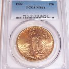 1922 $20 MS64 St Gaudens PCGS