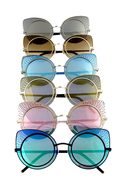High Pointed Round Metal Womens Flat Sunglasses