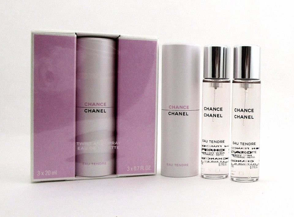 CHANEL CHANCE EAU TENDRE TWIST & PURSE SPRAY TRAVEL SET 3X0.7OZ/20ML=2.10Z/60ML