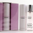 CHANEL CHANCE EAU TENDRE TWIST & PURSE TRAVEL SPRAY SET EDT 3 X 0.7OZ 3 X 20ML