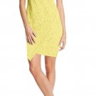 $79 KIIND OF Yellow Flower Emboss Faux Wrap Bodycon Sheath Shift Dress Small S
