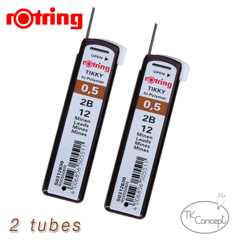 2 TUBES ROTRING TIKKY PENCIL REFILL MECHANICAL&DRAW LEAD 0.5 mm 2B HI