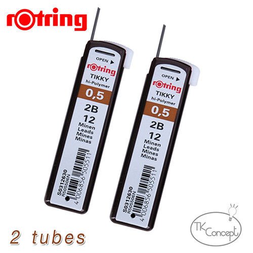 2 TUBES ROTRING TIKKY PENCIL REFILL MECHANICAL&DRAW LEAD 0.5 mm 2B HI