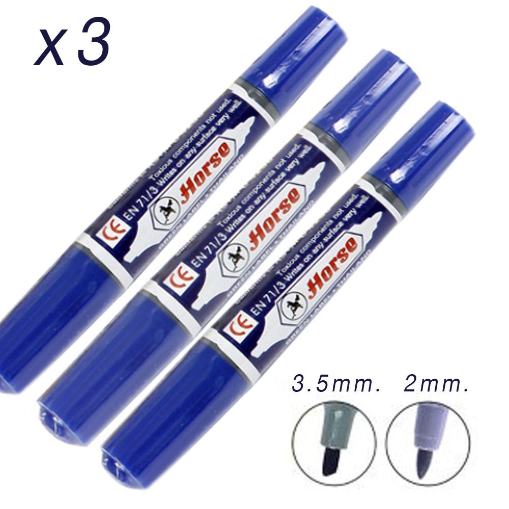 Set 3 x Horse Permanent Marker pen 2 point 3.5 / 2 mm.XYLENE FREE +Free ship++++
